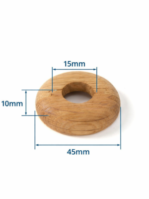 Lacquered oak pipe rosette 15mm high profile 10mm-size