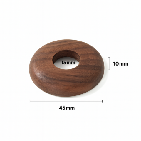 Walnut pipe collar 15mm high profile side view showing thickness