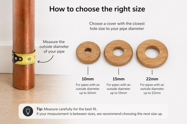 10mm Oak Lacquered Radiator Pipe Covers (Set of 2) – Low Profile 6mm